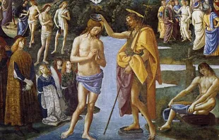 Close up from "The Baptism of Christ" (c. 1482) by Pietro Perugino. Wikipedia.